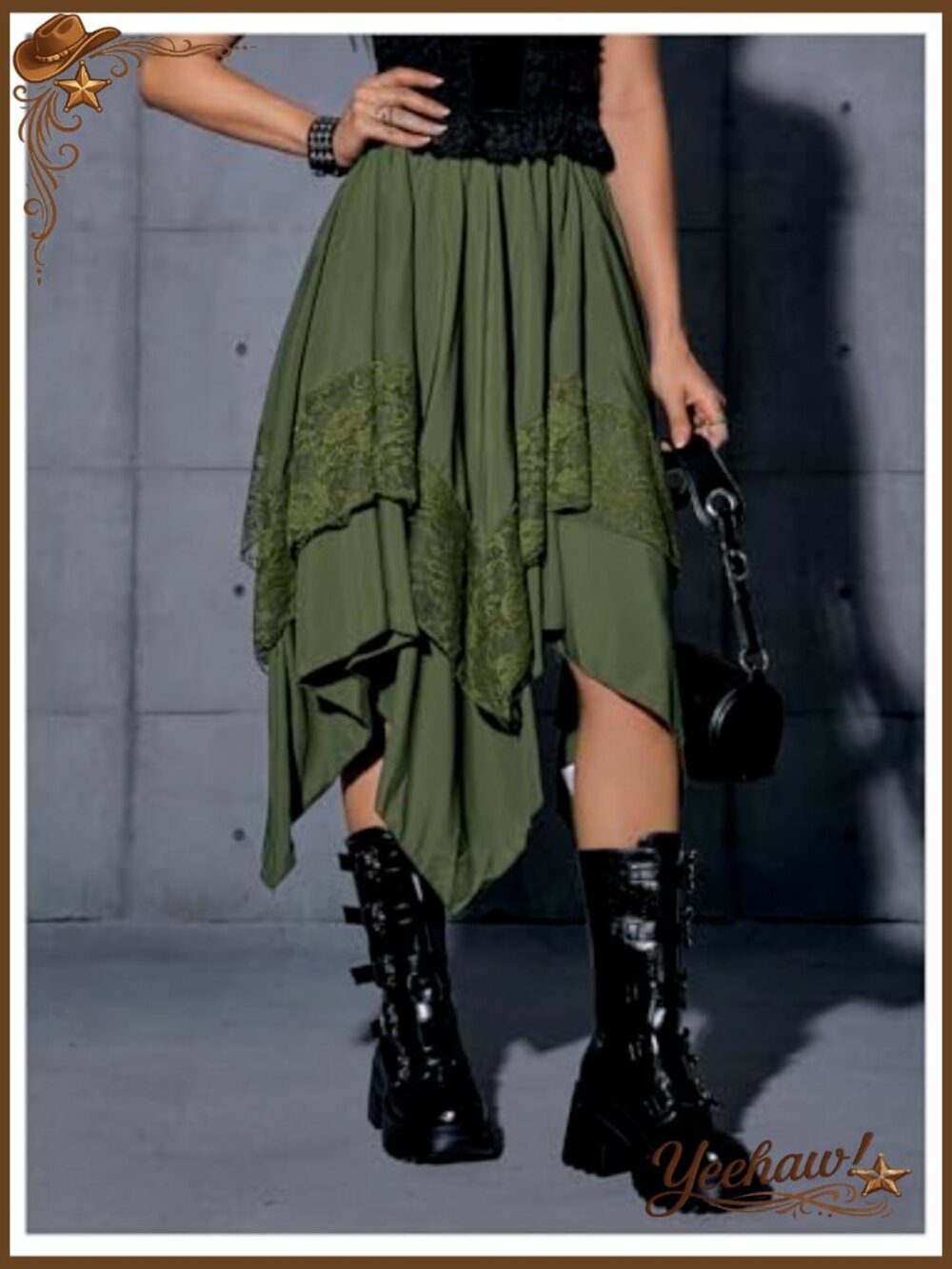 Women's Renaissance Pirate Midi Skirt Asymmetrical Lace High Low A-Line Flowy - Picture 3 of 7